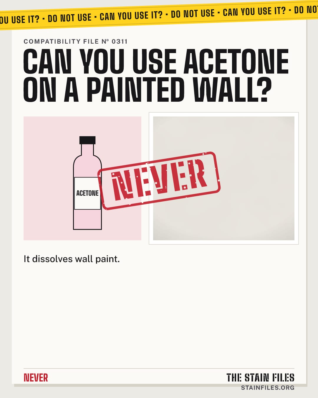 Can you use acetone on a painted wall? Verdict: Never