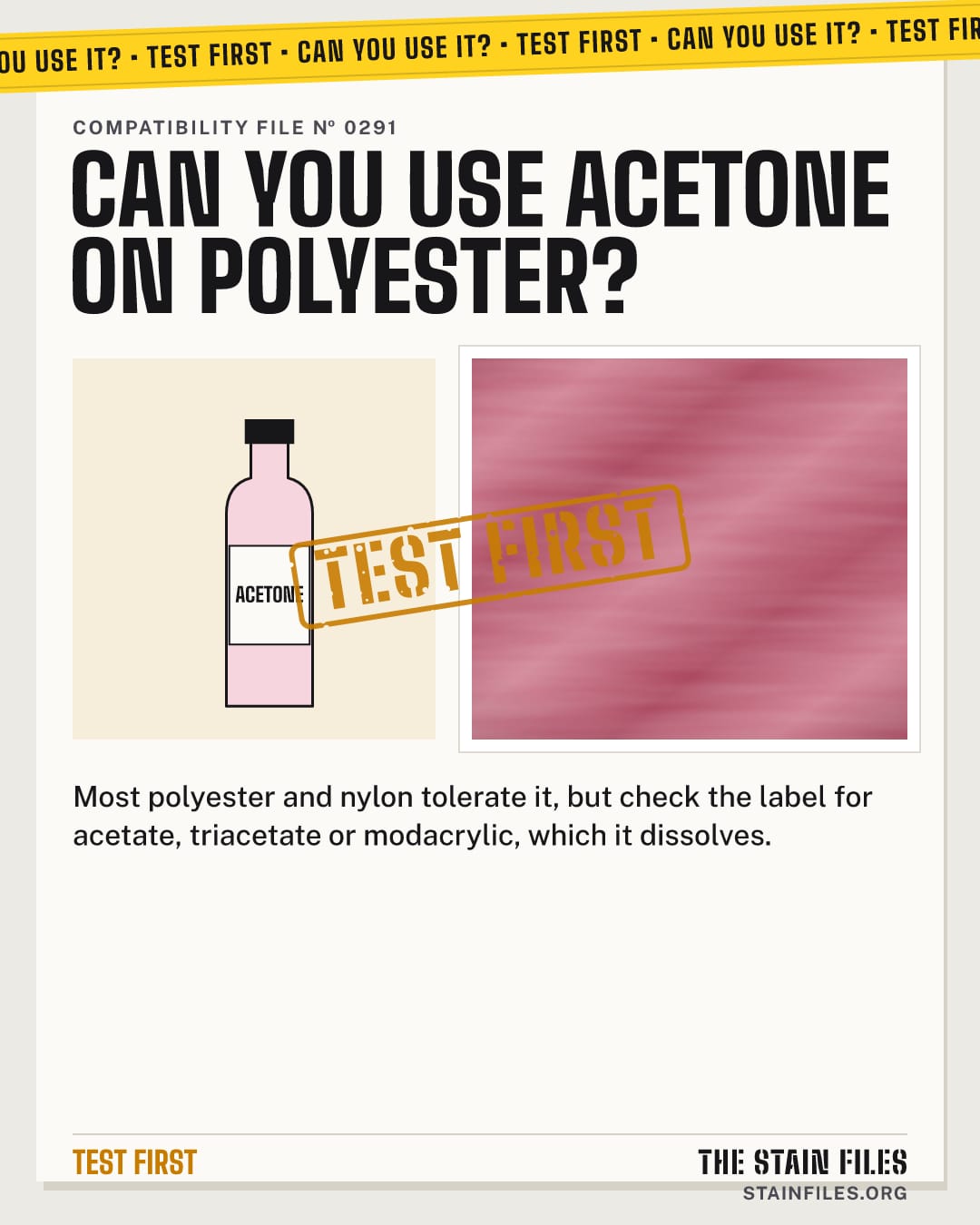 Can you use acetone on polyester? Verdict: Test first