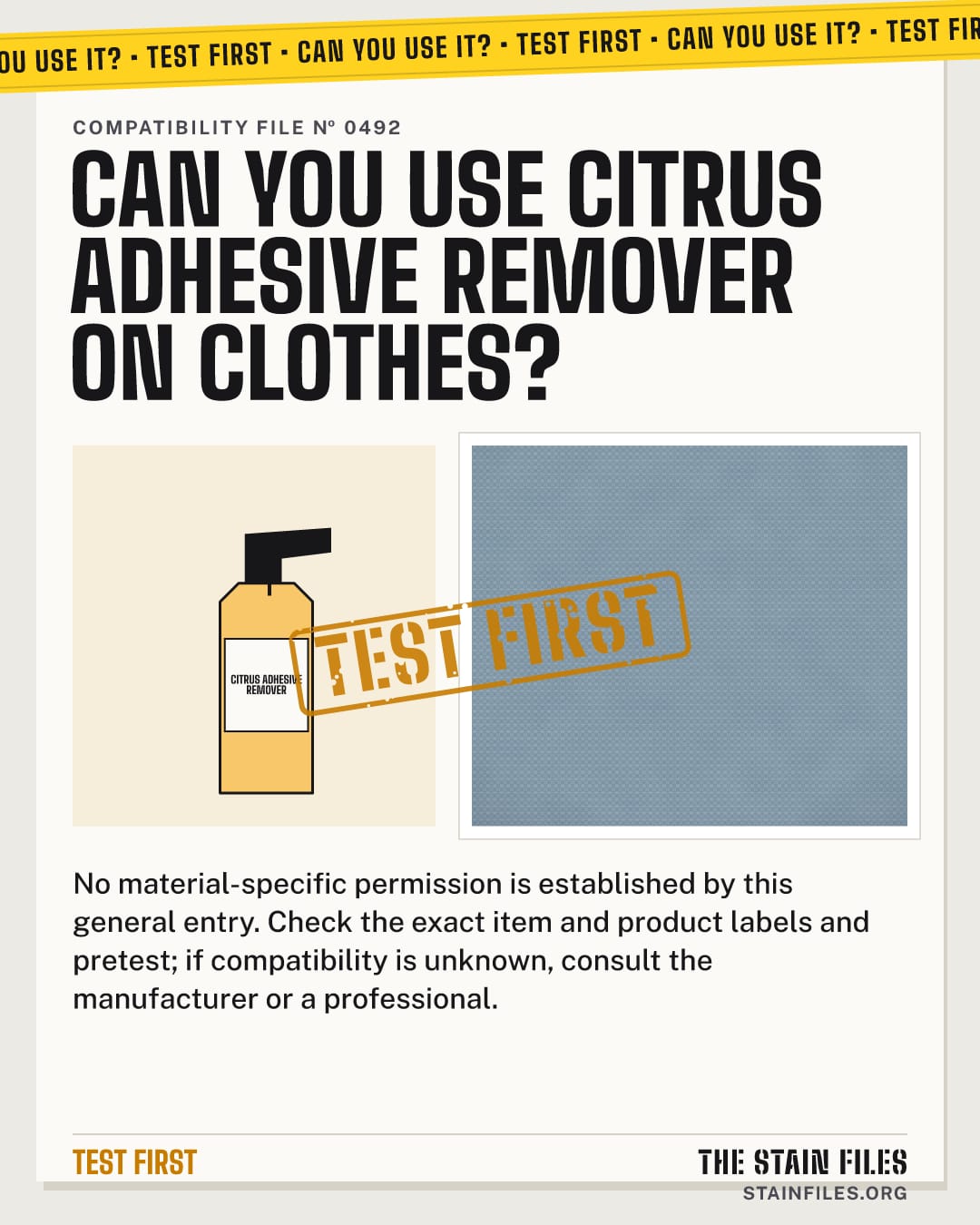 Can you use citrus adhesive remover on clothes? Verdict: Test first