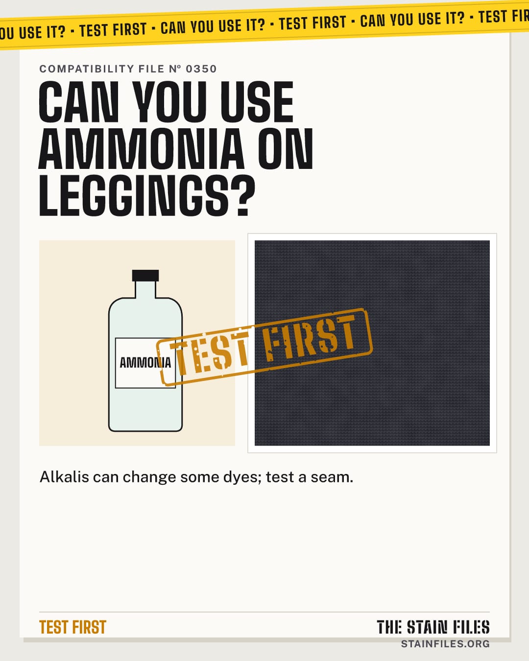 Can you use ammonia on leggings? Verdict: Test first