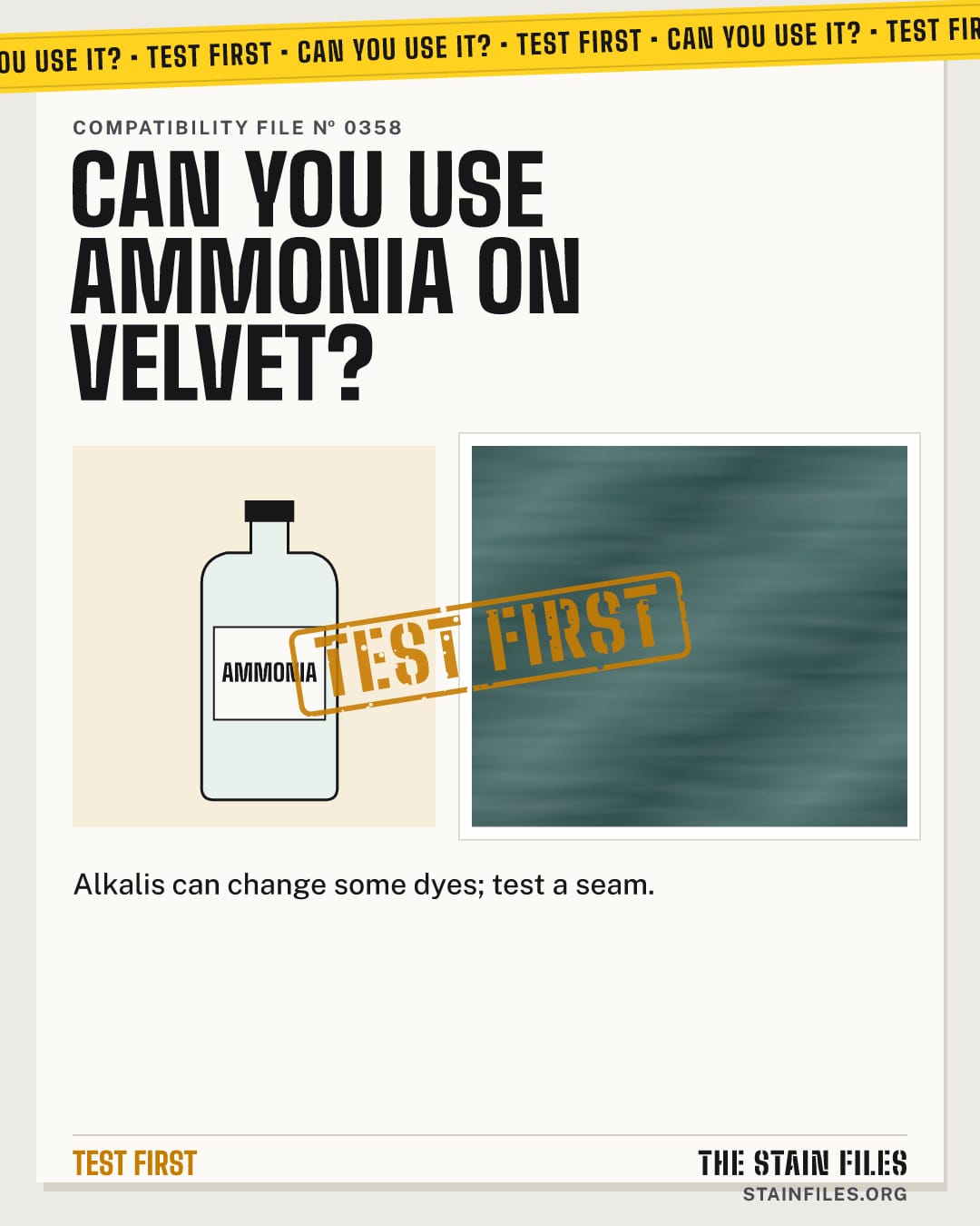 Can you use ammonia on velvet? Verdict: Test first