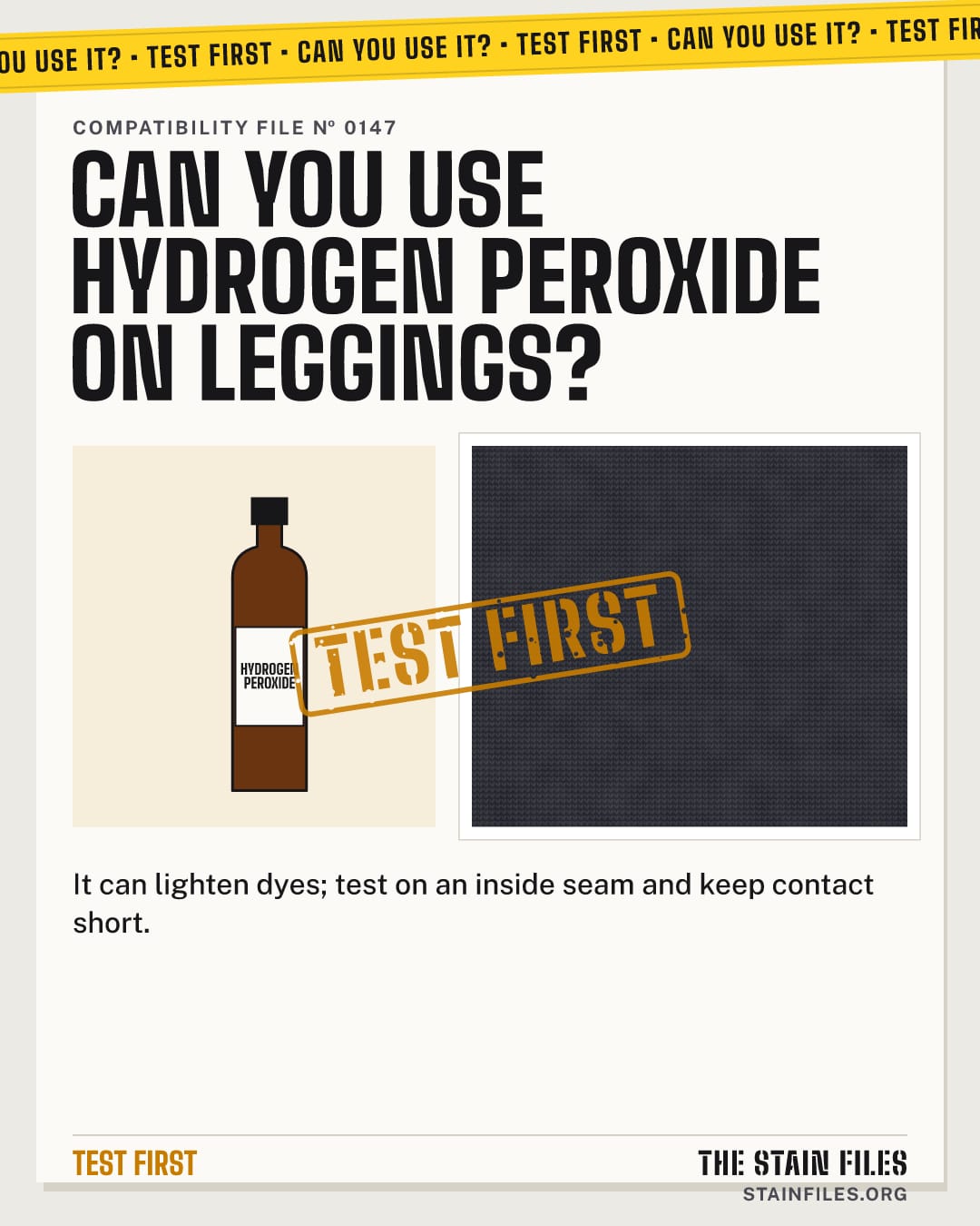 Can you use hydrogen peroxide on leggings? Verdict: Test first