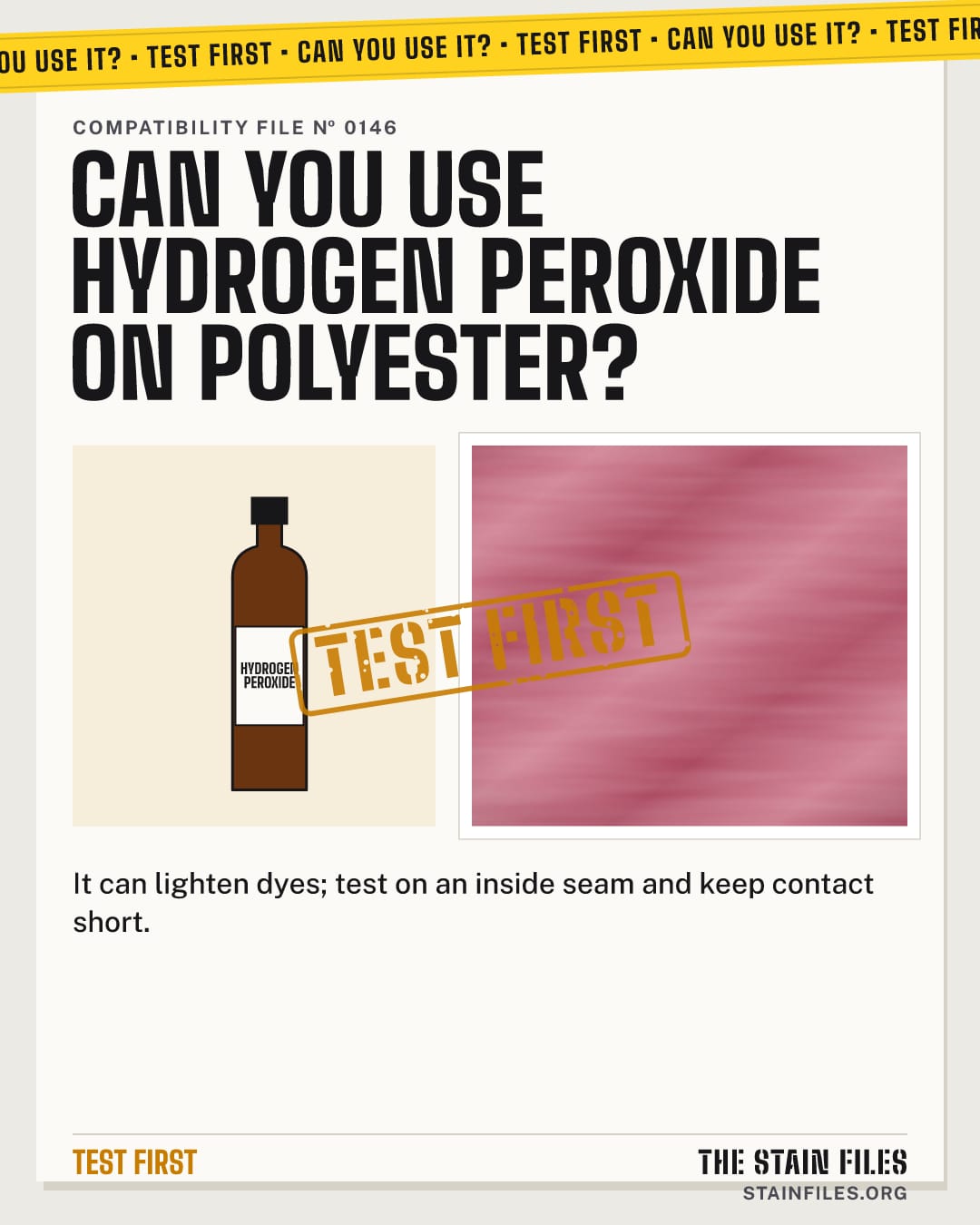 Can you use hydrogen peroxide on polyester? Verdict: Test first