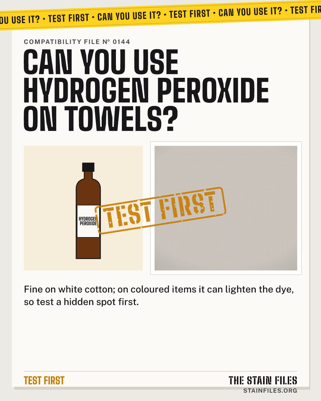 Can you use hydrogen peroxide on towels? Verdict: Test first