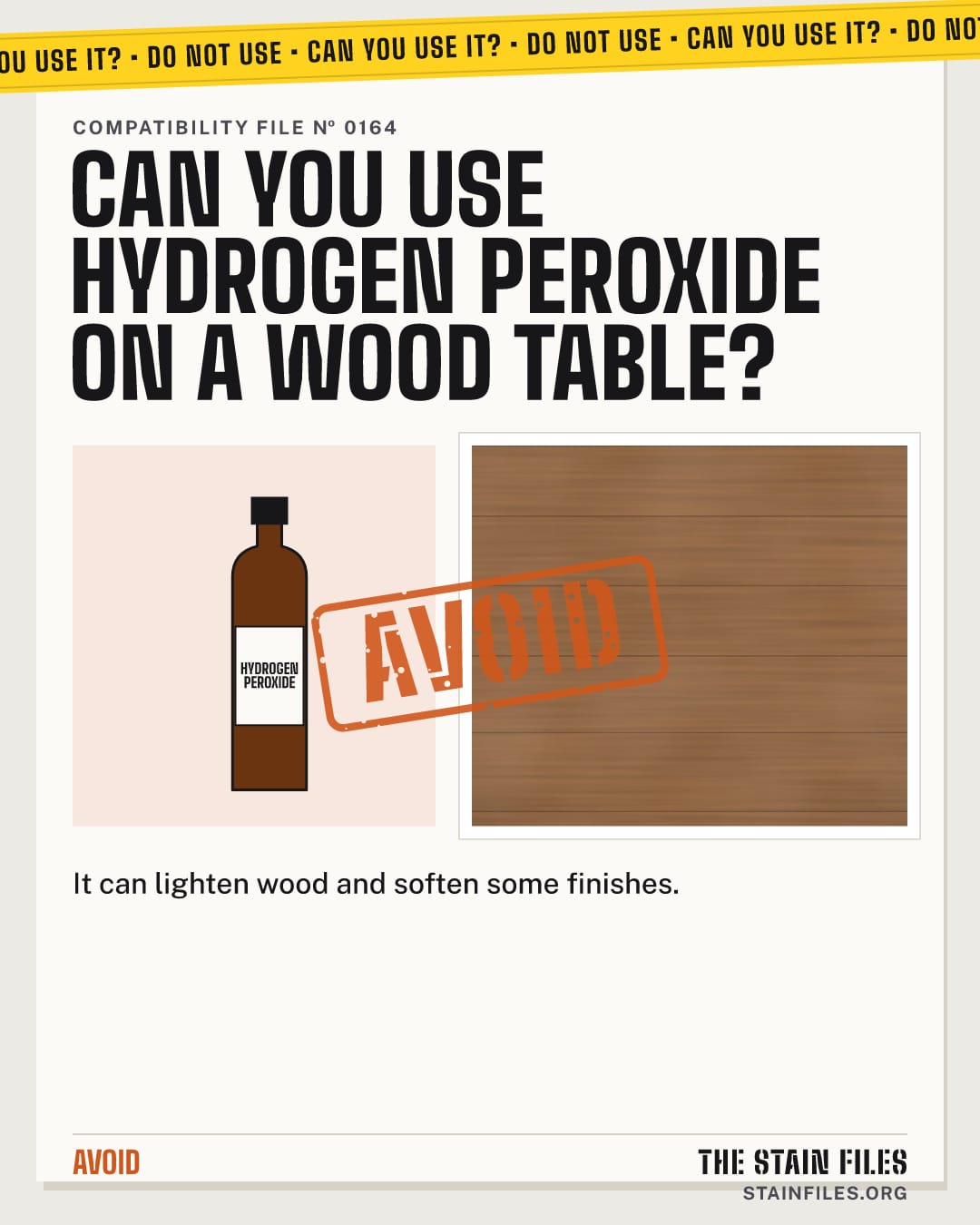 Can you use hydrogen peroxide on a wood table? Verdict: Avoid