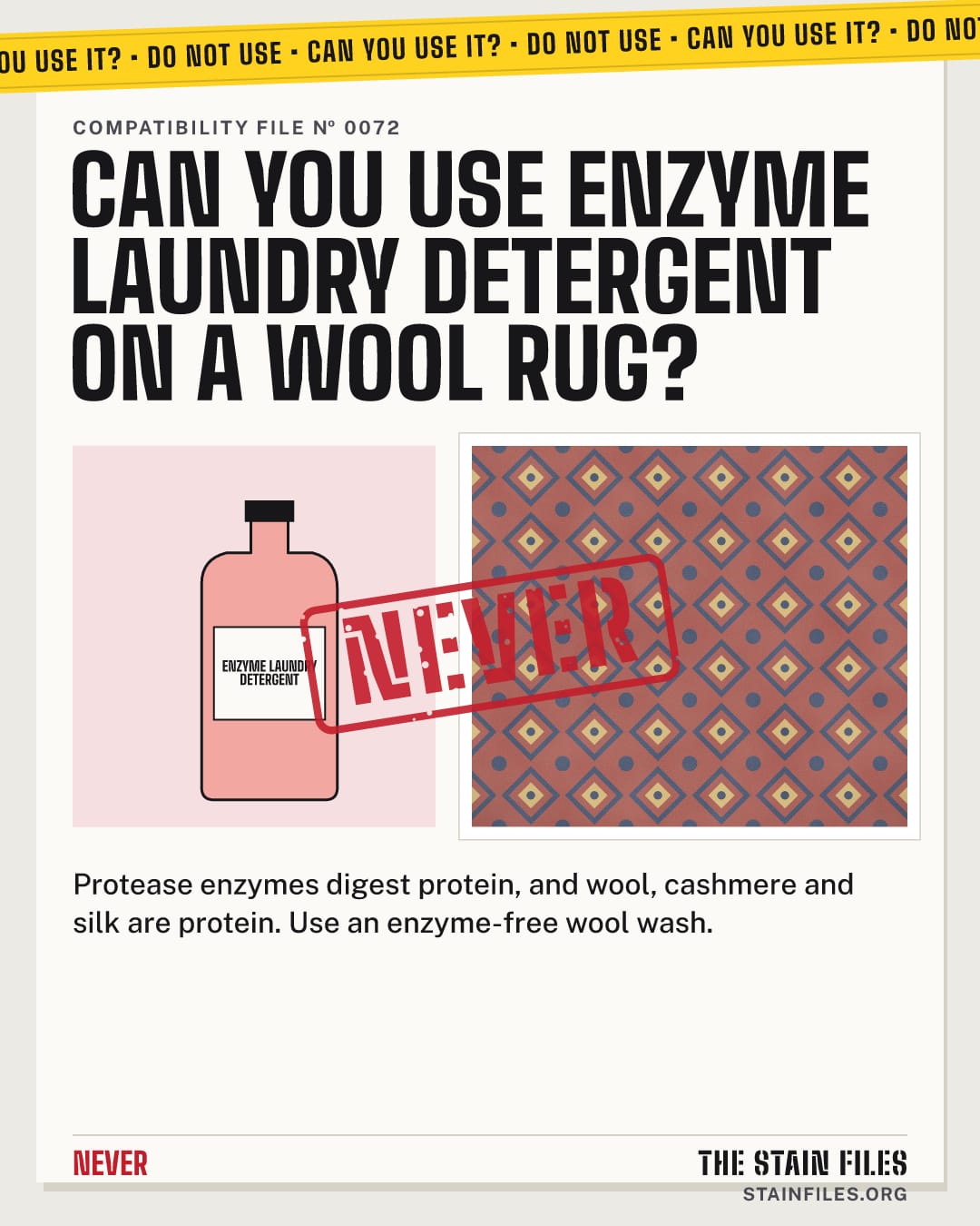 Can you use enzyme laundry detergent on a wool rug? Verdict: Never