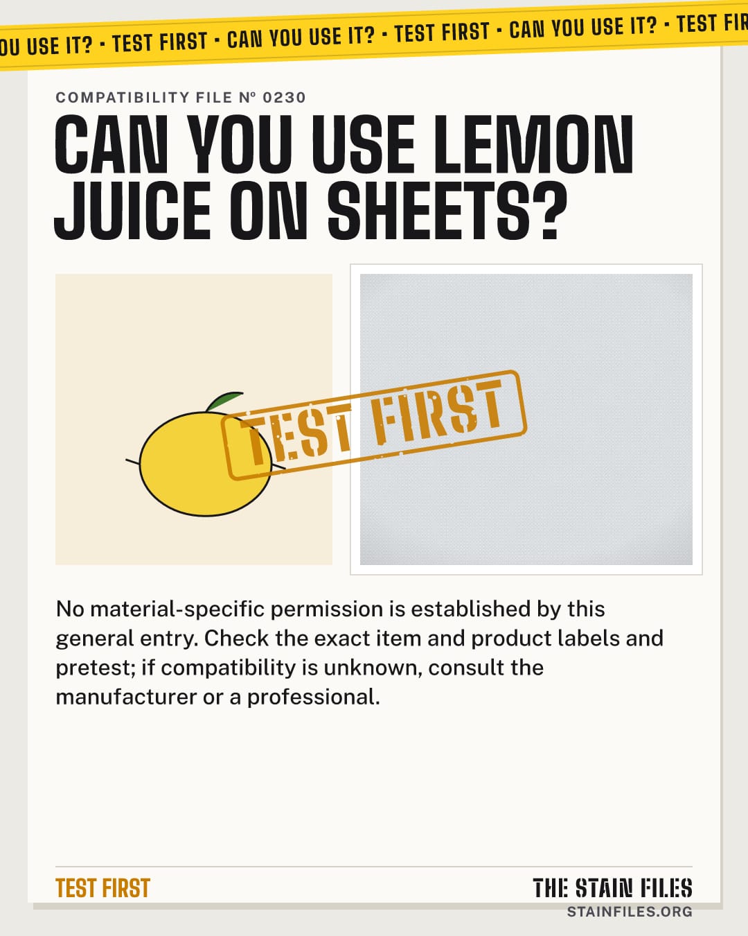Can you use lemon juice on sheets? Verdict: Test first