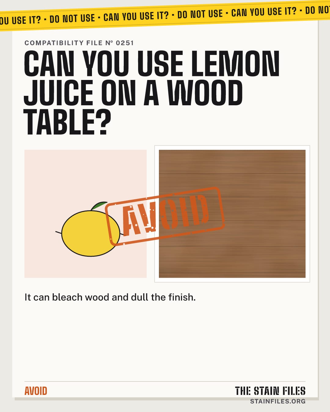 Can you use lemon juice on a wood table? Verdict: Avoid