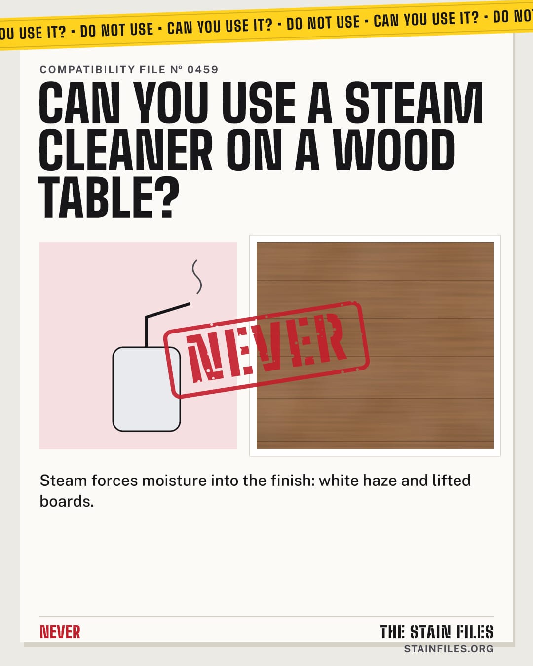 Can you use a steam cleaner on a wood table? Verdict: Never