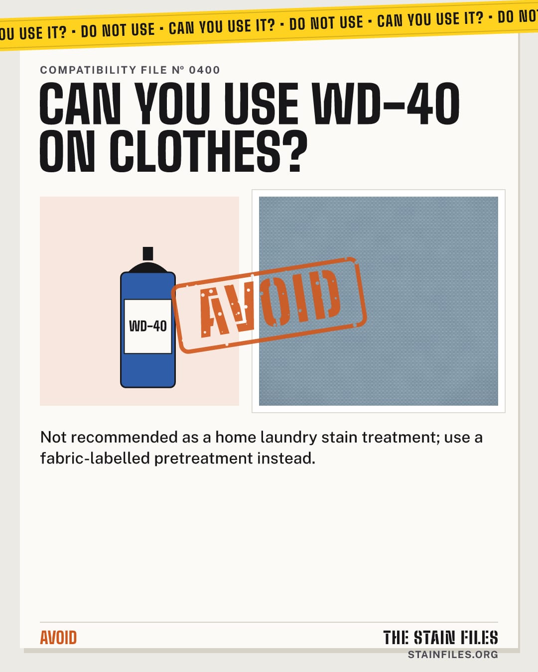 Can you use WD-40 on clothes? Verdict: Avoid