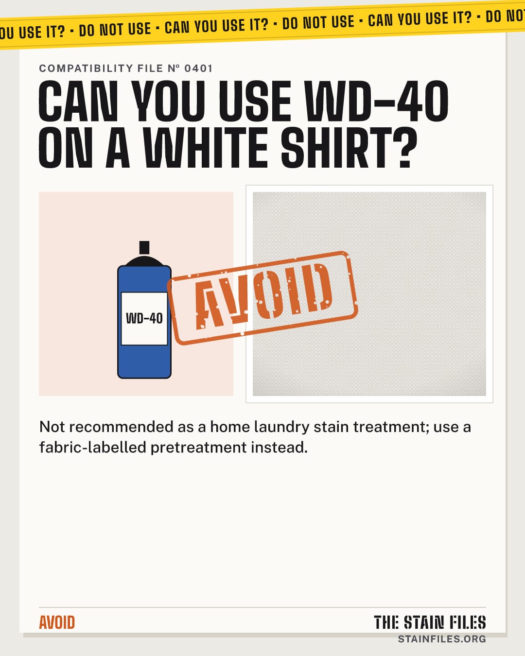 Can you use WD-40 on a white shirt? Verdict: Avoid