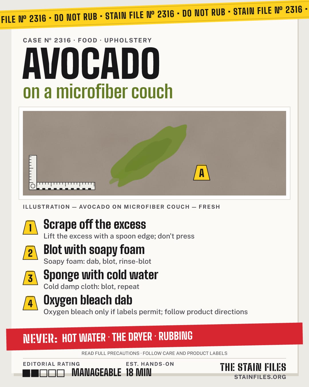 Stain file 2316: how to remove avocado from a microfiber couch, step by step, with what never to use