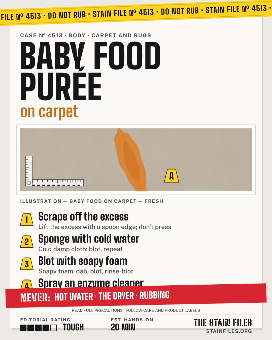 Stain file 4513: how to remove baby food from carpet, step by step, with what never to use