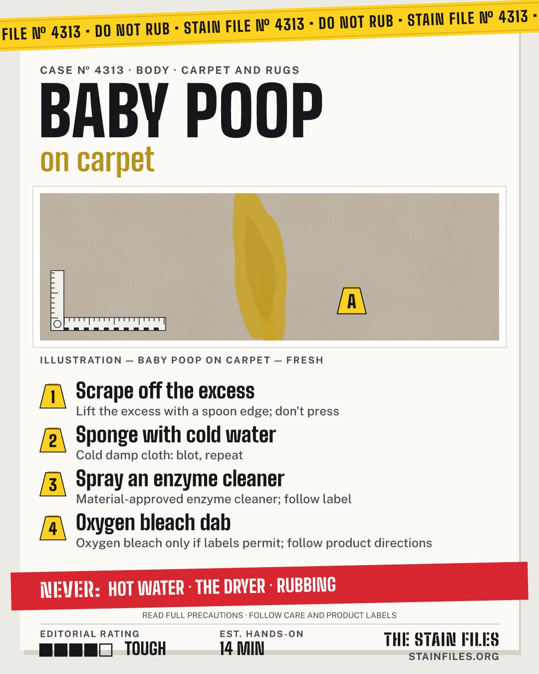 Stain file 4313: how to remove baby poop from carpet, step by step, with what never to use