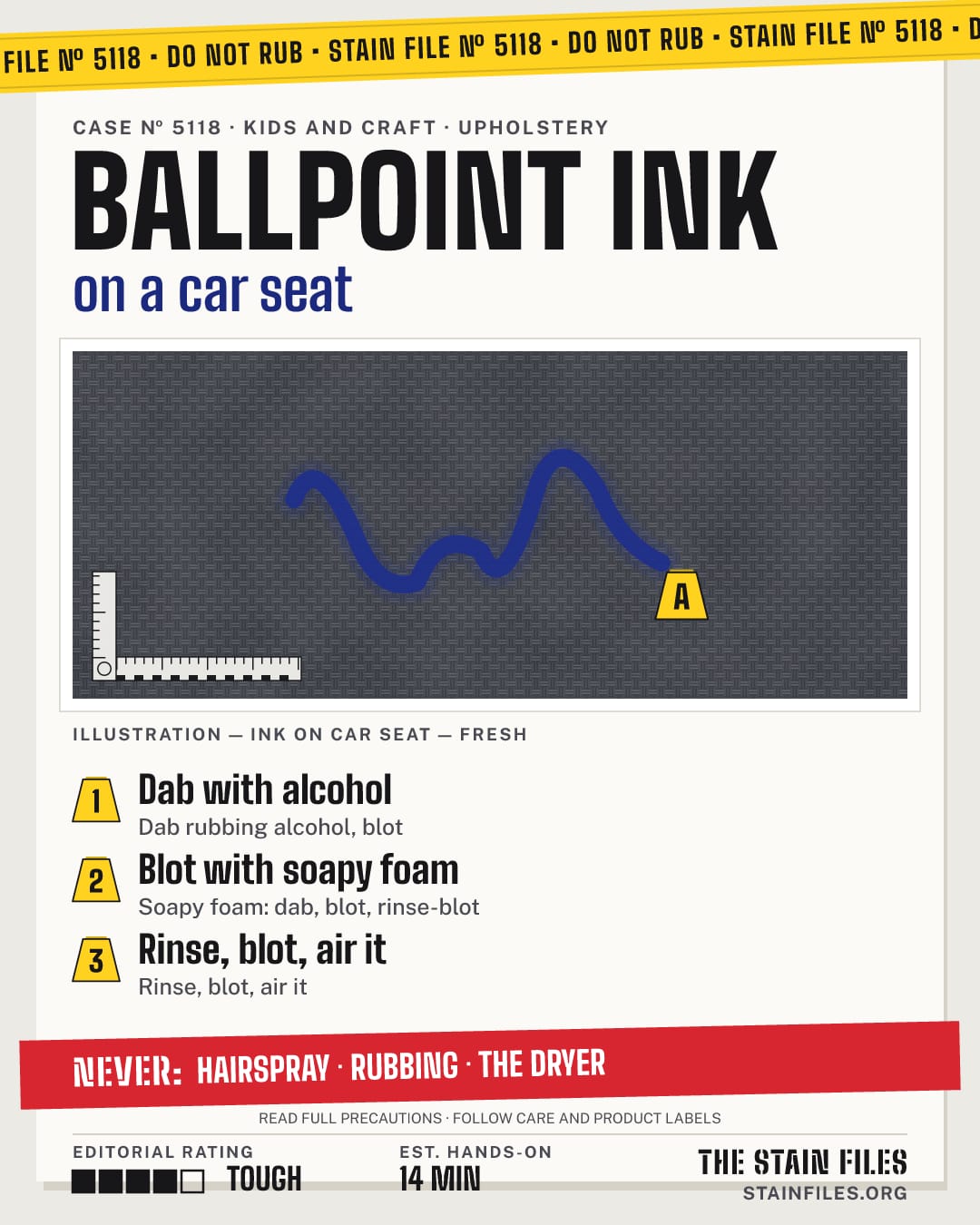 Stain file 5118: how to remove ink from a car seat, step by step, with what never to use
