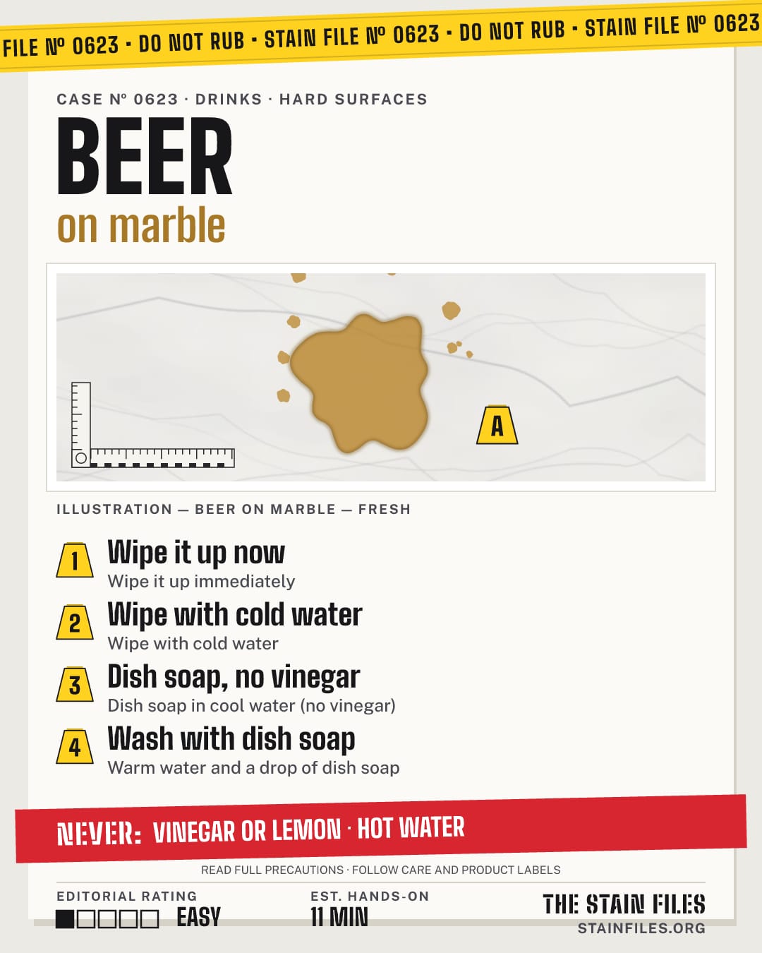 Stain file 0623: how to remove beer from marble, step by step, with what never to use