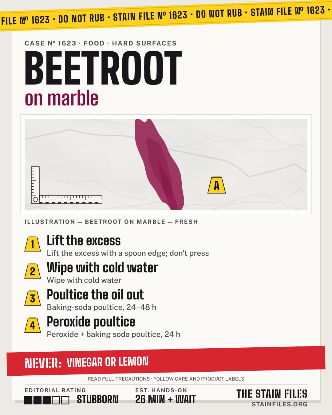 Stain file 1623: how to remove beetroot from marble, step by step, with what never to use