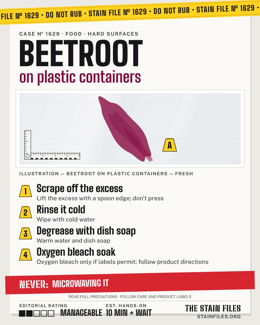 Stain file 1629: how to remove beetroot from plastic containers, step by step, with what never to use