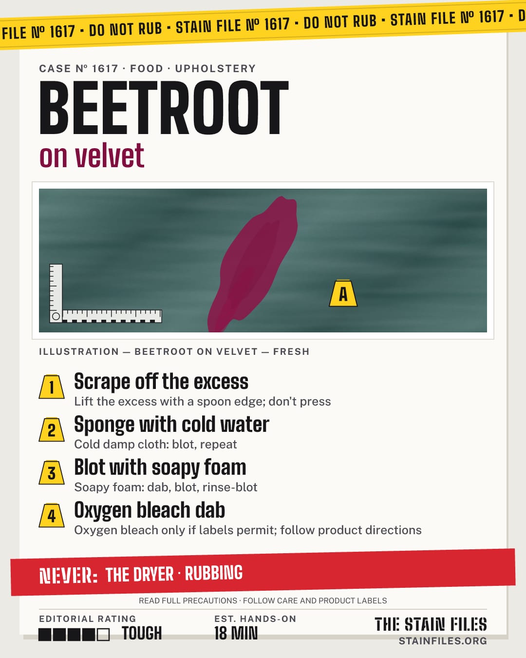 Stain file 1617: how to remove beetroot from velvet, step by step, with what never to use