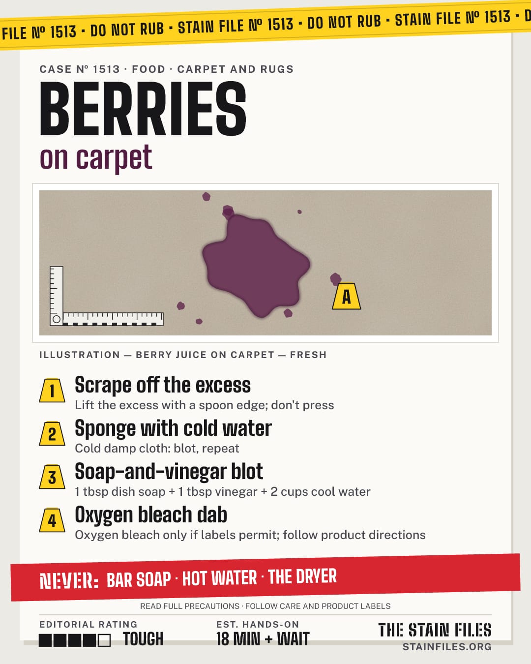 Stain file 1513: how to remove berry juice from carpet, step by step, with what never to use