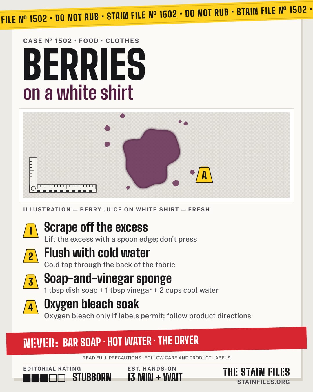 Stain file 1502: how to remove berry juice from a white shirt, step by step, with what never to use