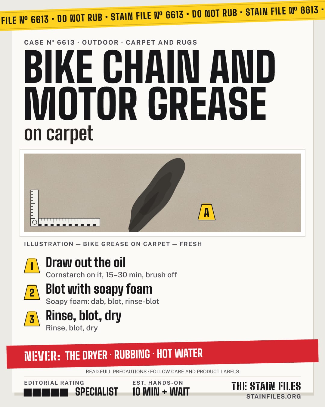 Stain file 6613: how to remove bike grease from carpet, step by step, with what never to use
