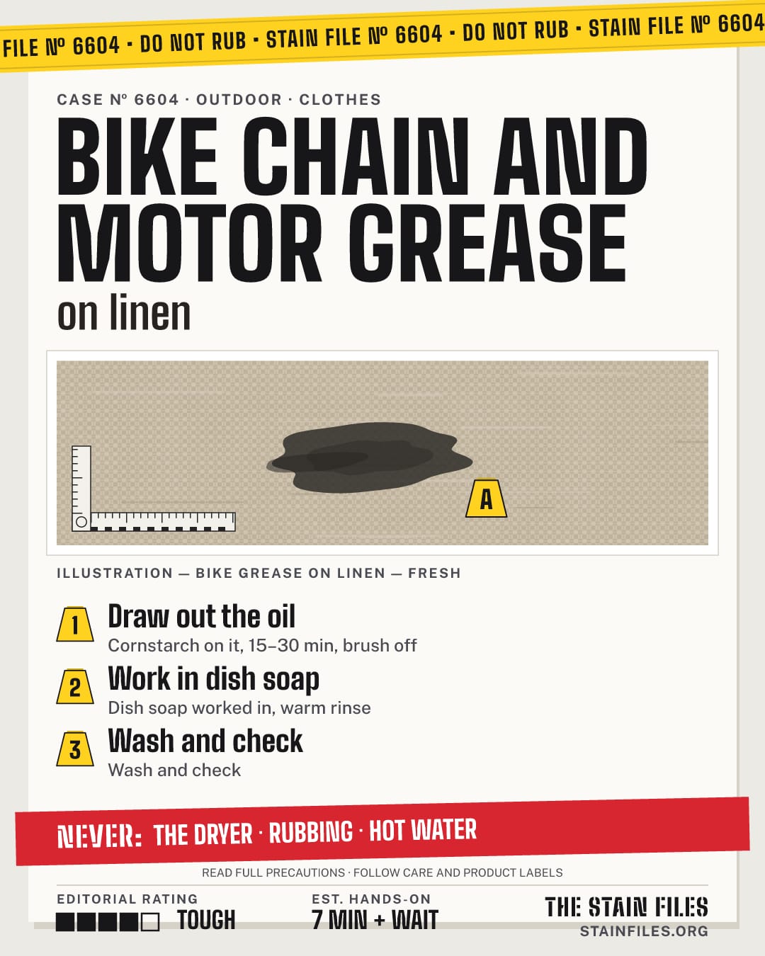 Stain file 6604: how to remove bike grease from linen, step by step, with what never to use