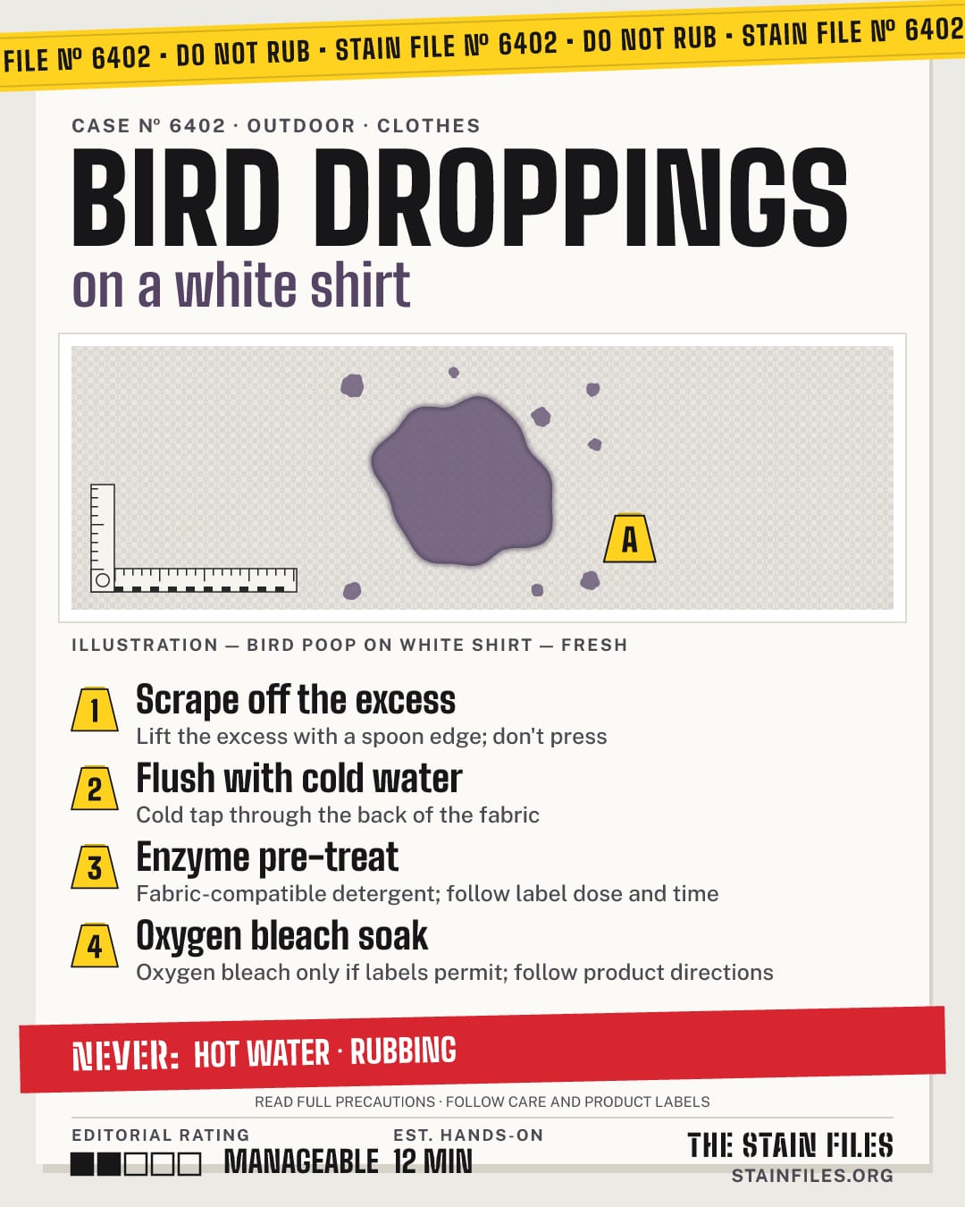 Stain file 6402: how to remove bird poop from a white shirt, step by step, with what never to use