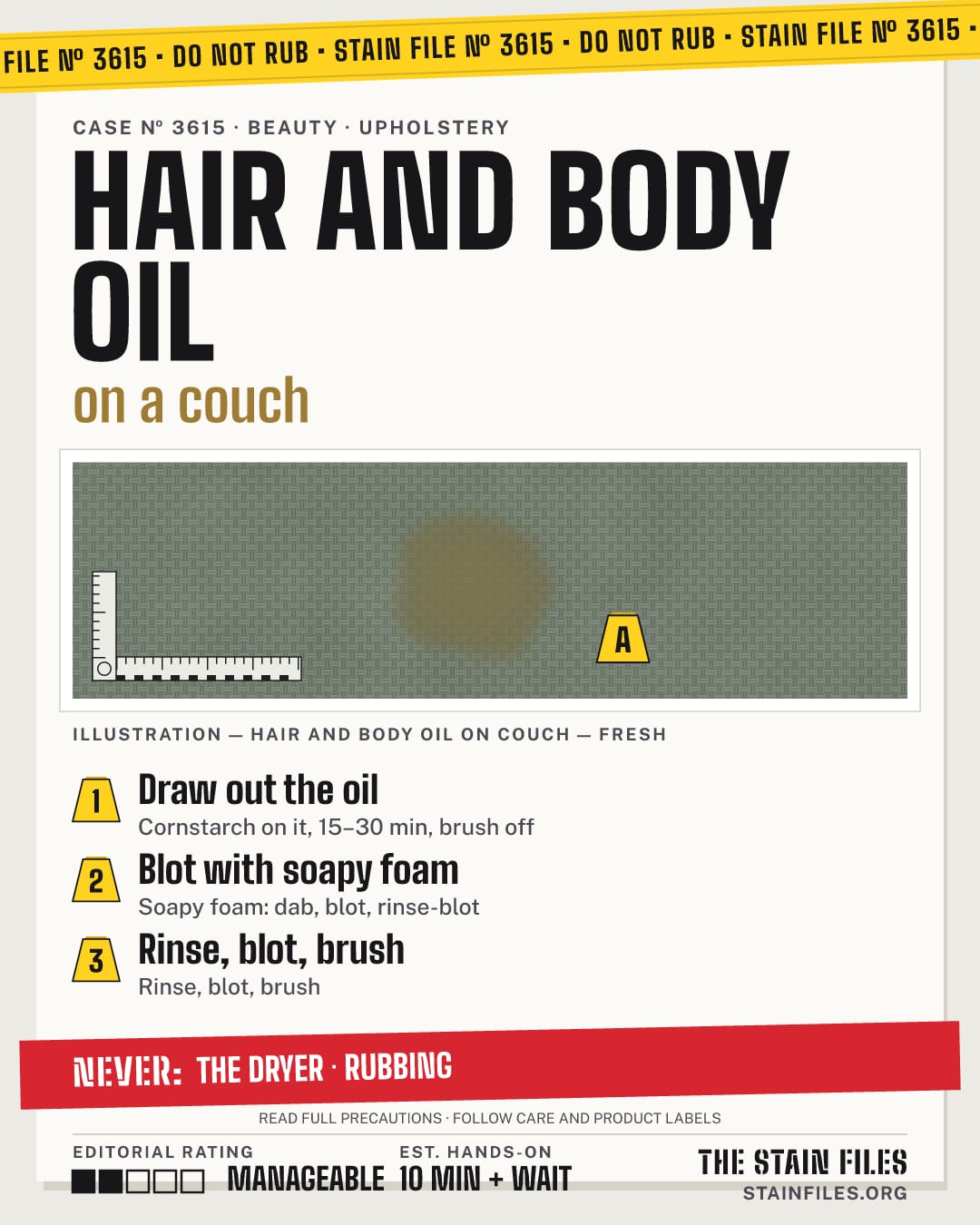 Stain file 3615: how to remove hair and body oil from a couch, step by step, with what never to use