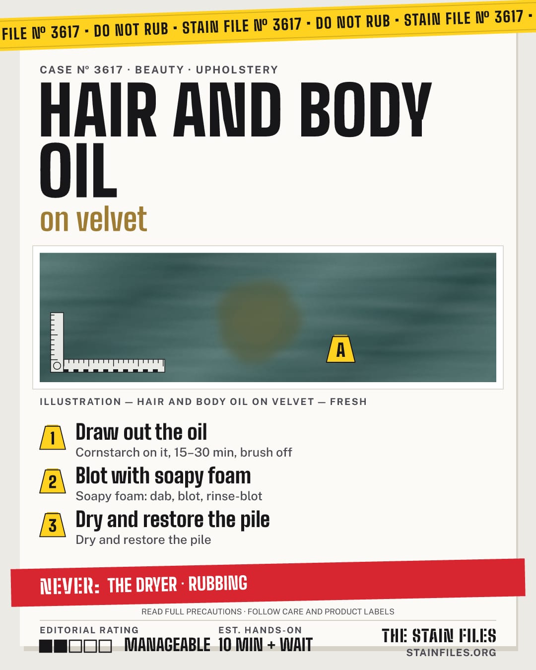 Stain file 3617: how to remove hair and body oil from velvet, step by step, with what never to use