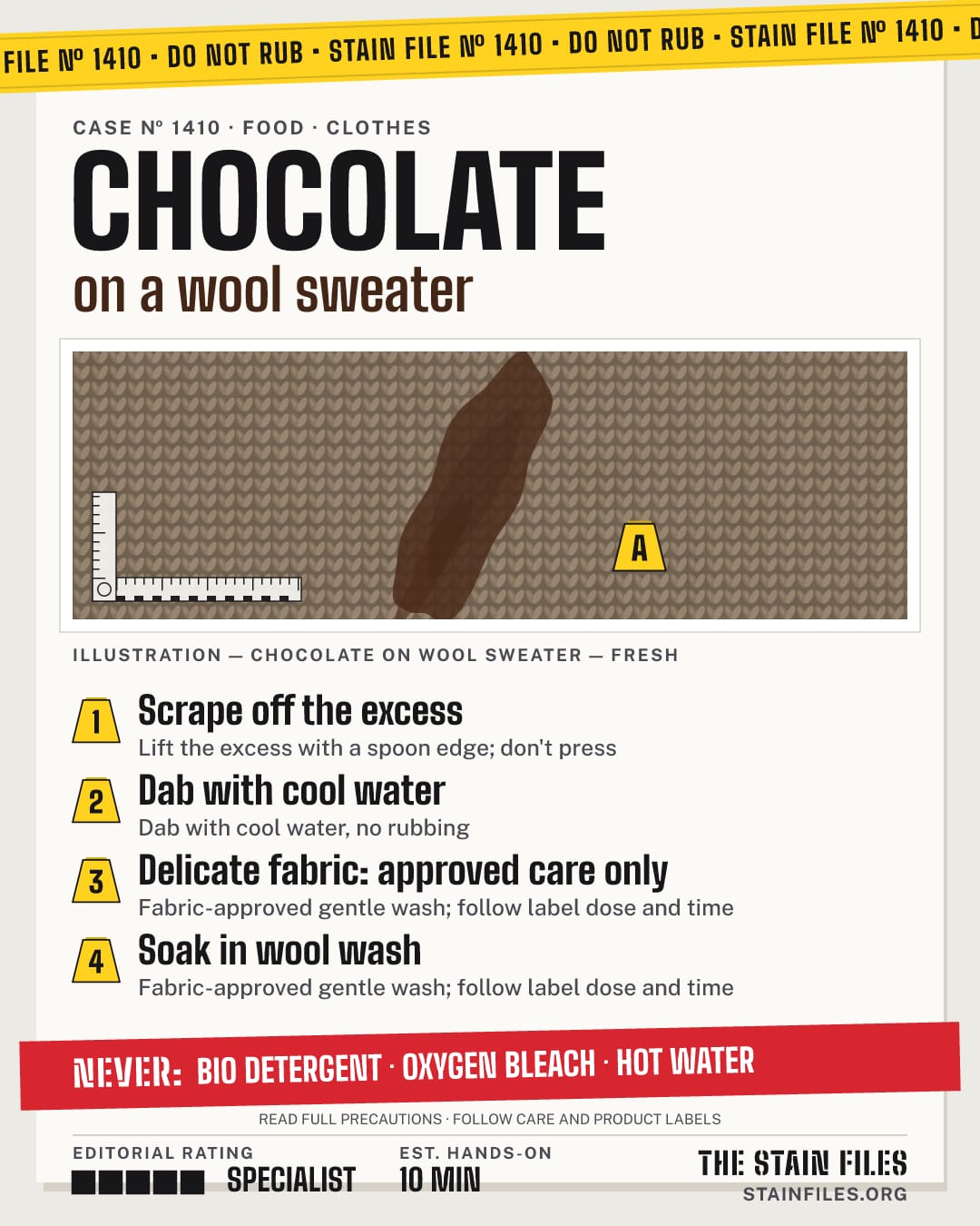 Stain file 1410: how to remove chocolate from a wool sweater, step by step, with what never to use
