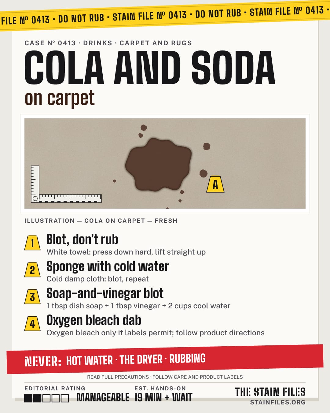 Stain file 0413: how to remove cola from carpet, step by step, with what never to use