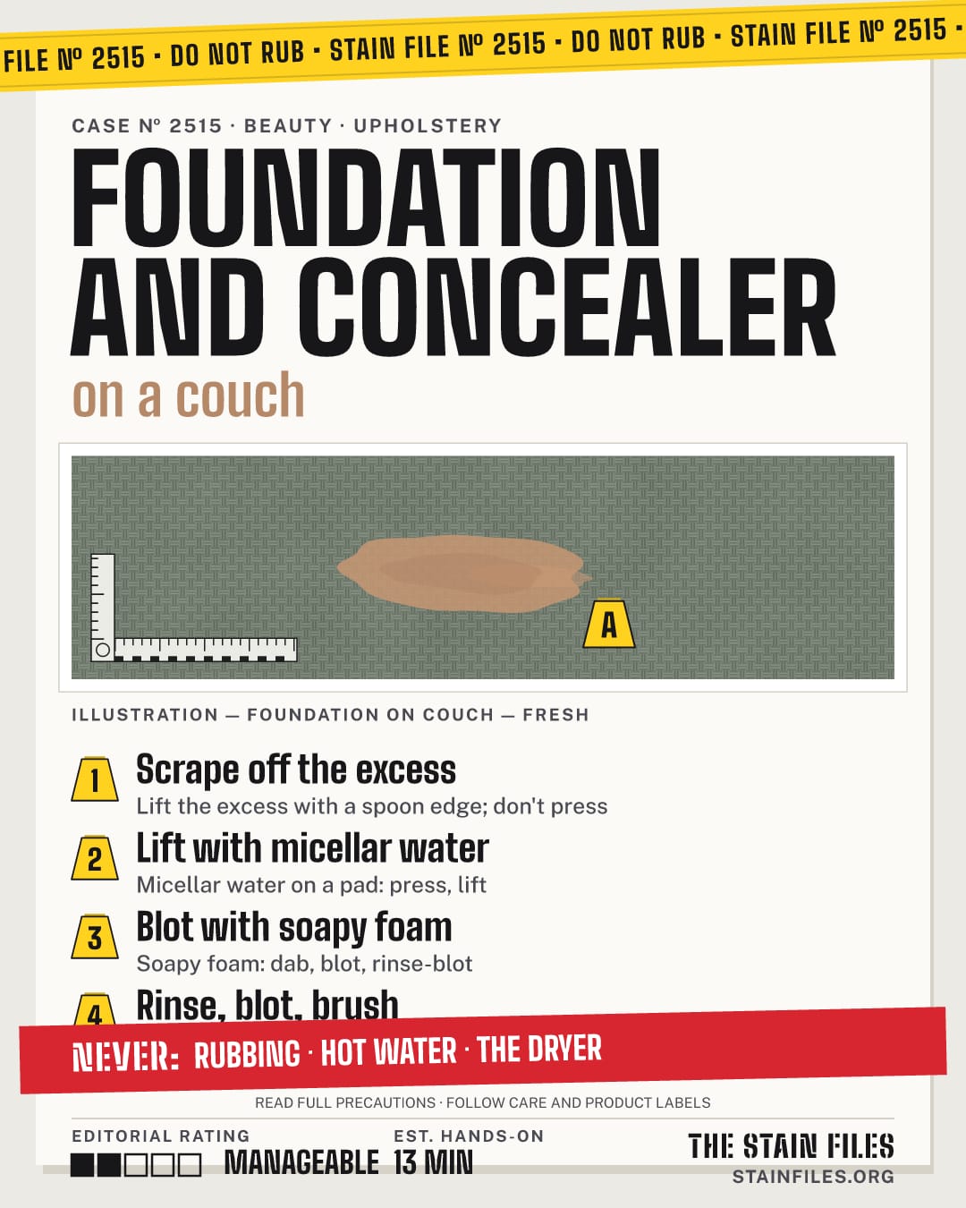 Stain file 2515: how to remove foundation from a couch, step by step, with what never to use