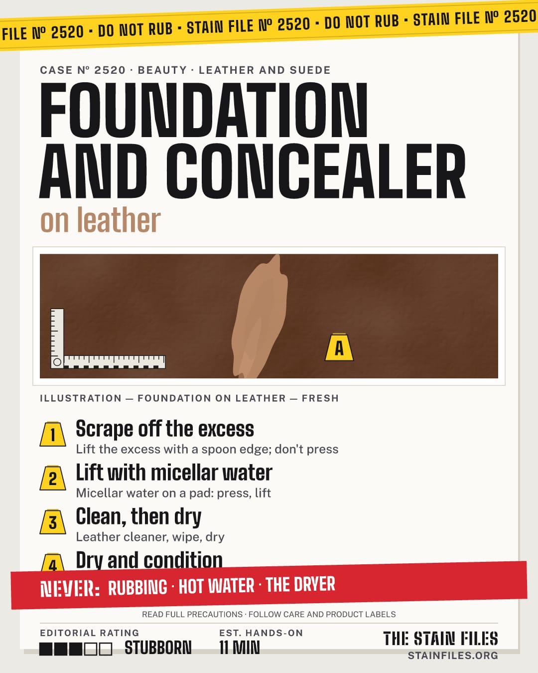 Stain file 2520: how to remove foundation from leather, step by step, with what never to use