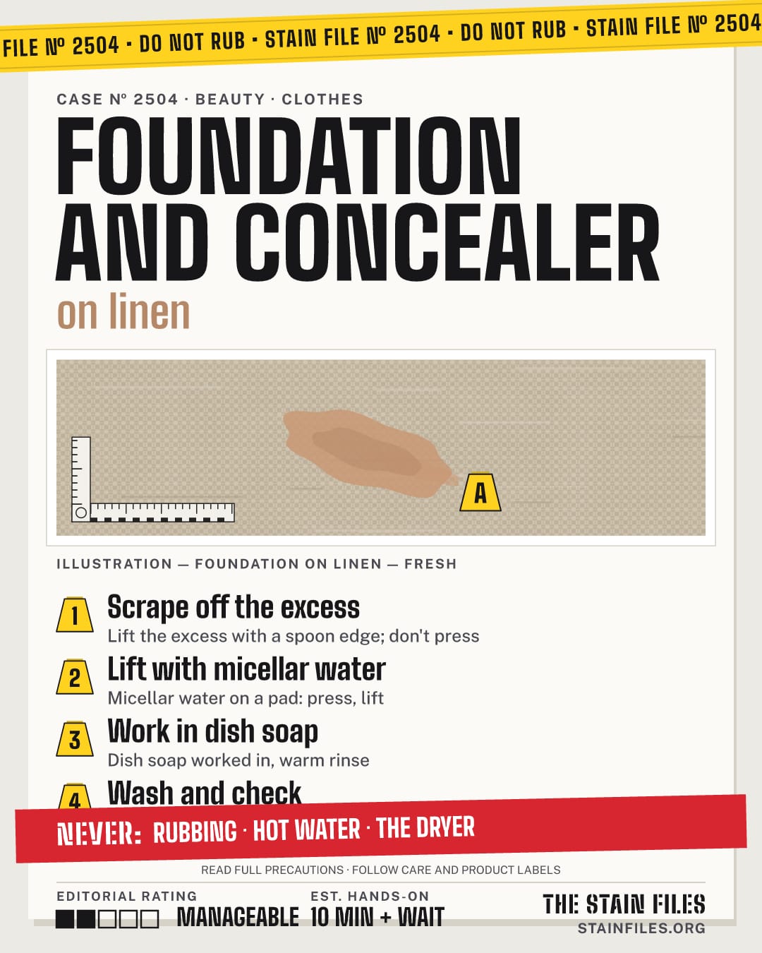 Stain file 2504: how to remove foundation from linen, step by step, with what never to use