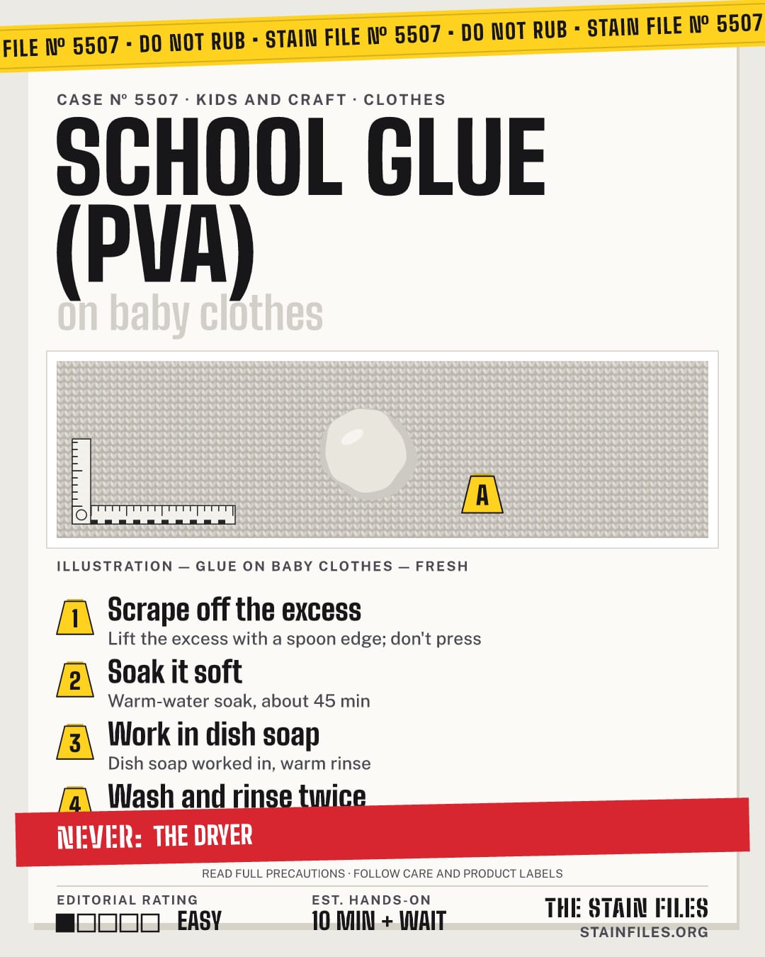 Stain file 5507: how to remove glue from baby clothes, step by step, with what never to use