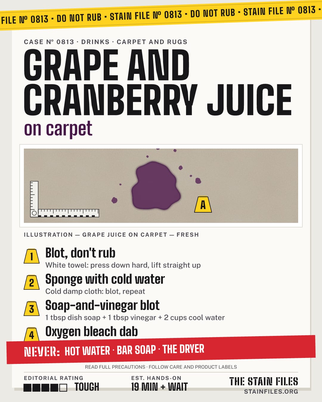 Stain file 0813: how to remove grape juice from carpet, step by step, with what never to use
