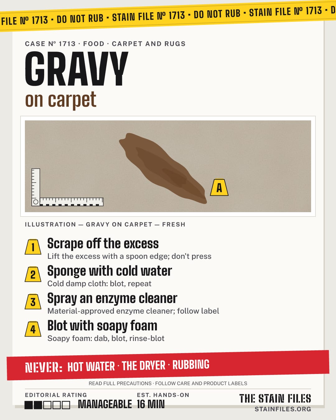 Stain file 1713: how to remove gravy from carpet, step by step, with what never to use