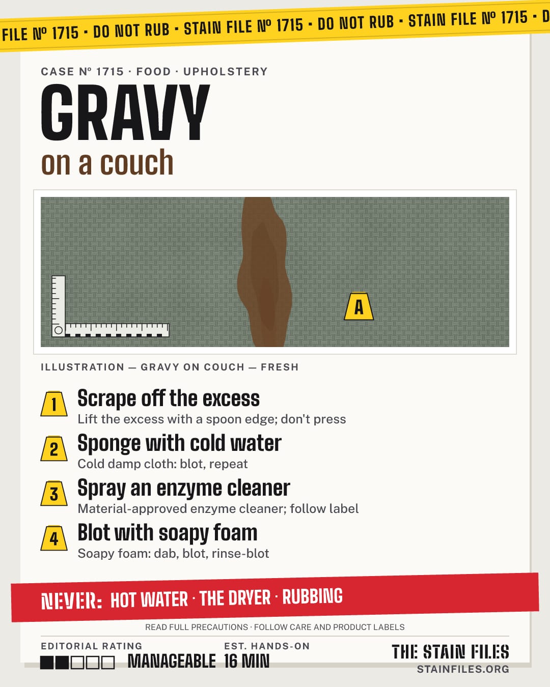 Stain file 1715: how to remove gravy from a couch, step by step, with what never to use