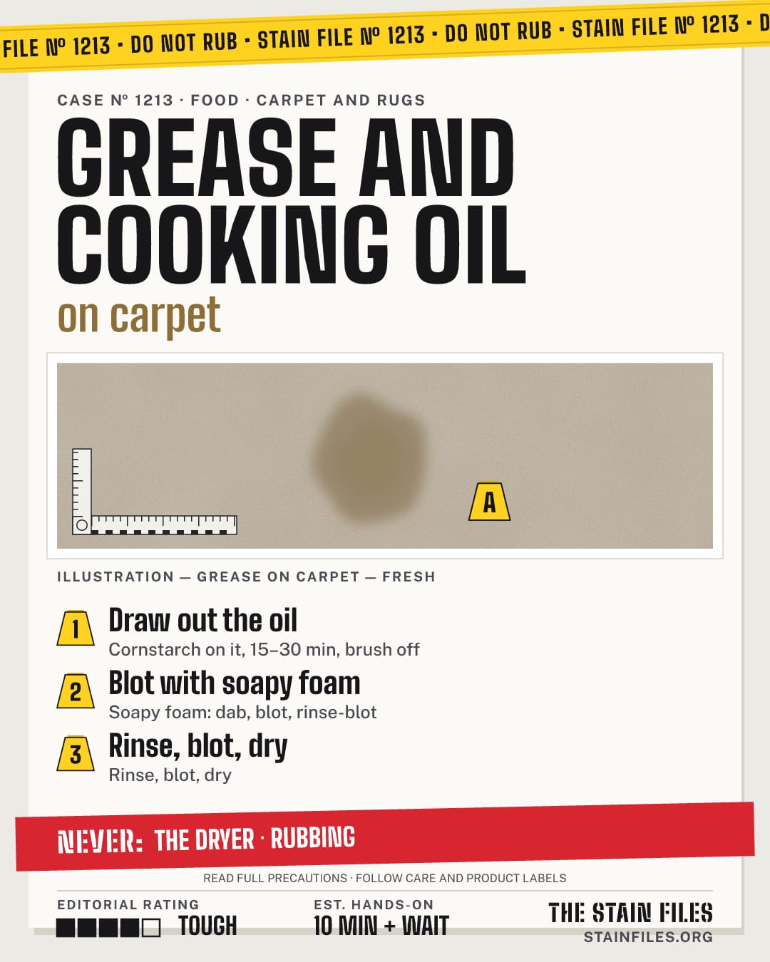Stain file 1213: how to remove grease from carpet, step by step, with what never to use