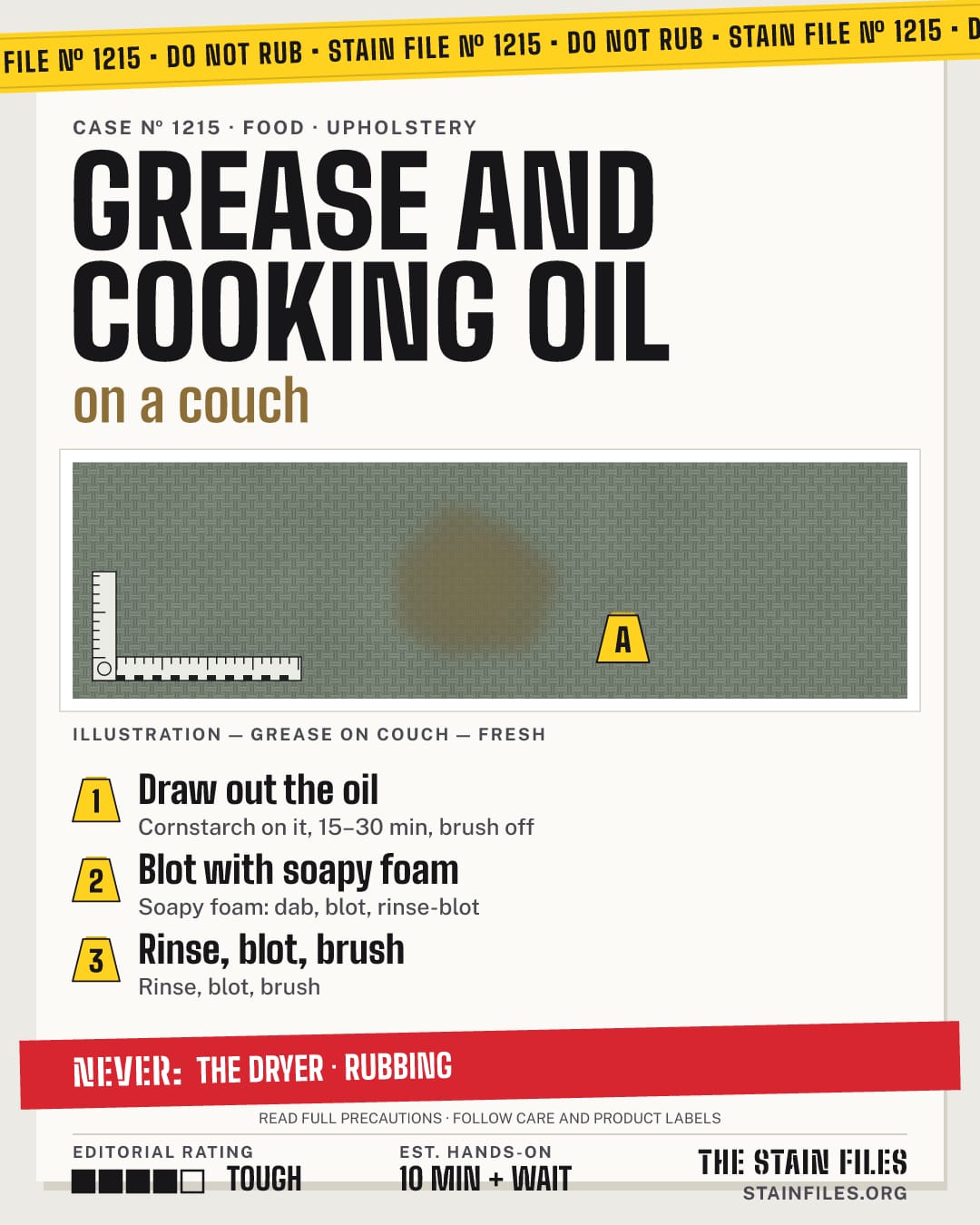 Stain file 1215: how to remove grease from a couch, step by step, with what never to use