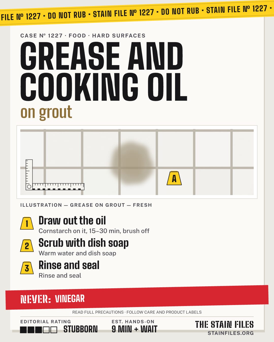 Stain file 1227: how to remove grease from grout, step by step, with what never to use