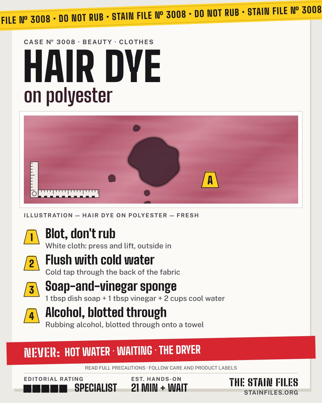 Stain file 3008: how to remove hair dye from polyester, step by step, with what never to use