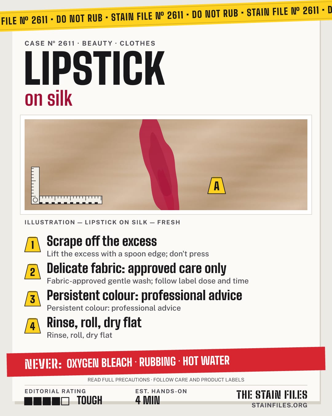 Stain file 2611: how to remove lipstick from silk, step by step, with what never to use