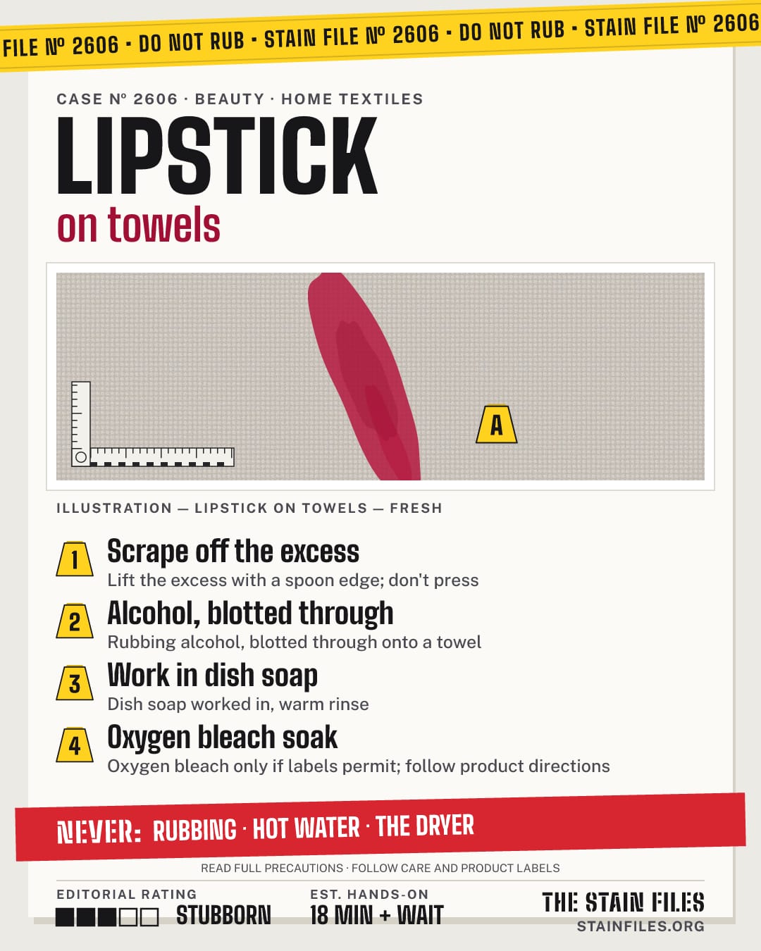 Stain file 2606: how to remove lipstick from towels, step by step, with what never to use