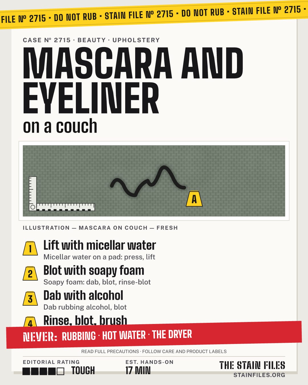 Stain file 2715: how to remove mascara from a couch, step by step, with what never to use