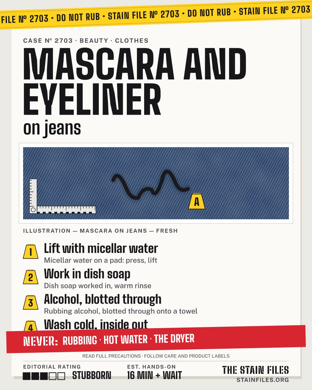Stain file 2703: how to remove mascara from jeans, step by step, with what never to use