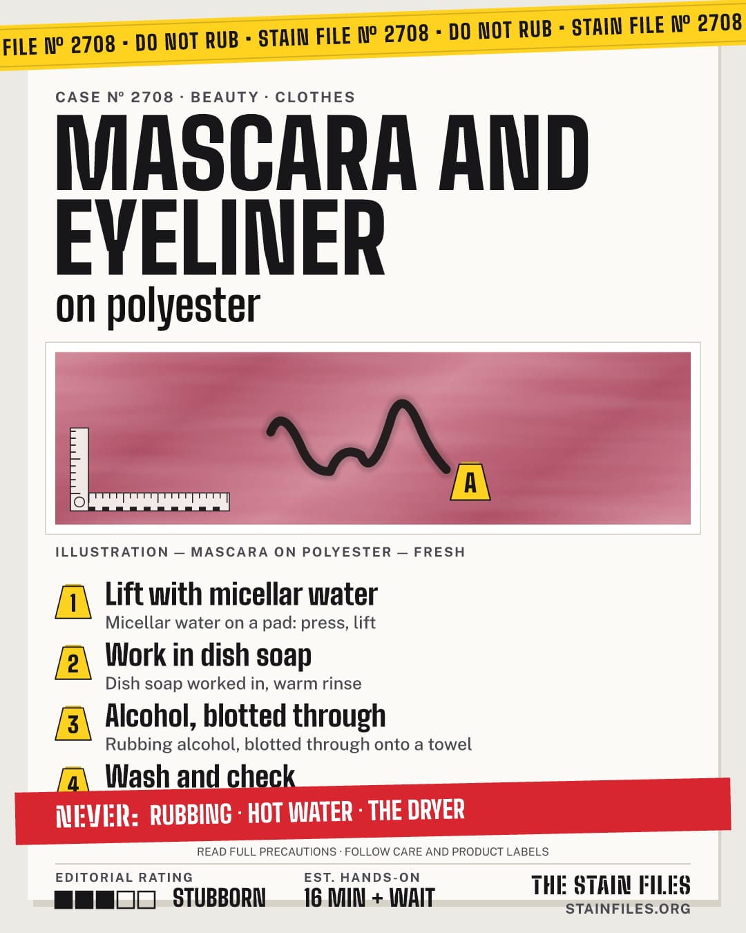 Stain file 2708: how to remove mascara from polyester, step by step, with what never to use