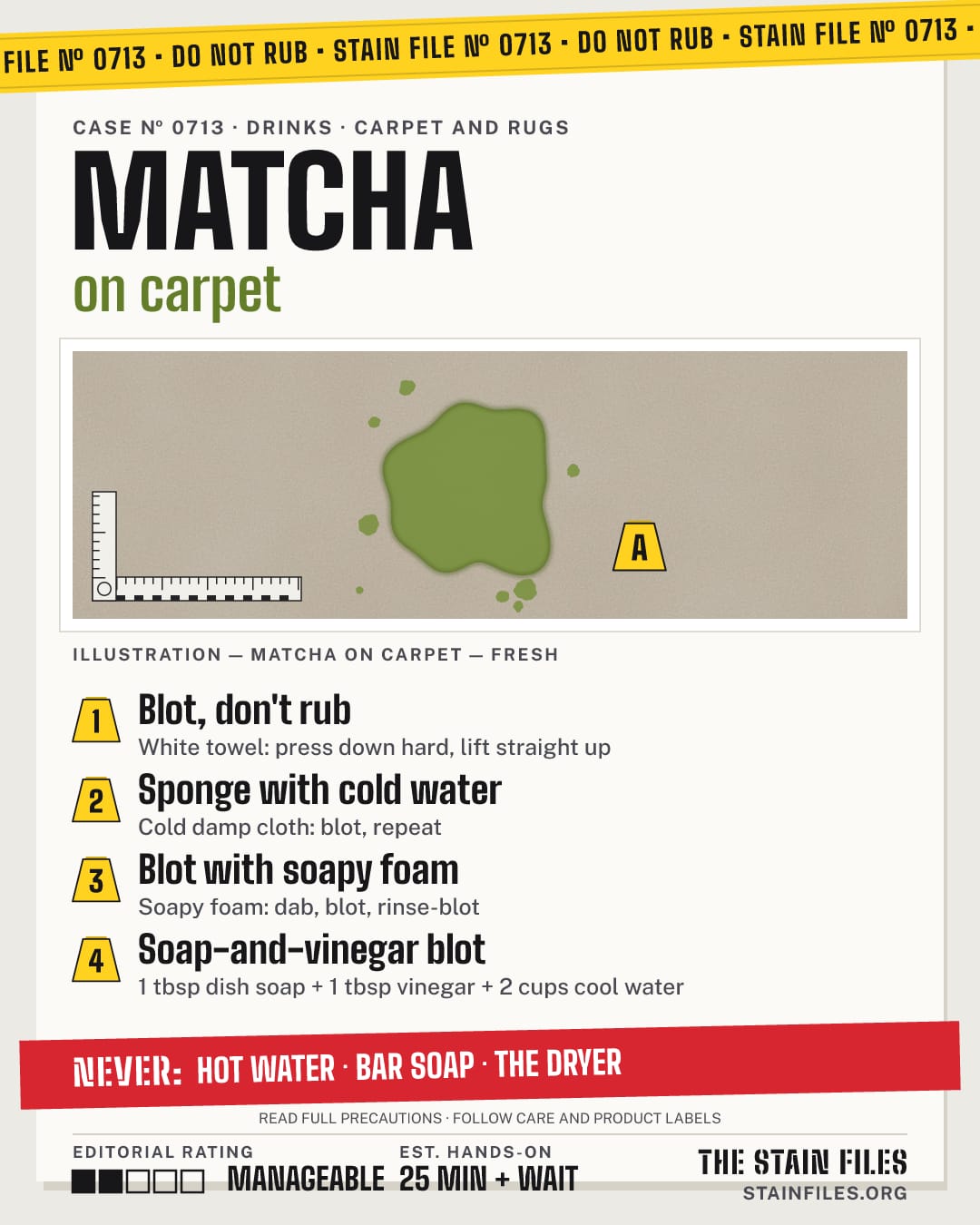 Stain file 0713: how to remove matcha from carpet, step by step, with what never to use