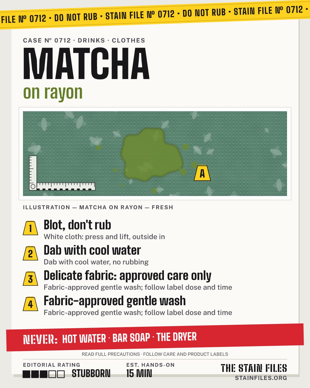 Stain file 0712: how to remove matcha from rayon, step by step, with what never to use